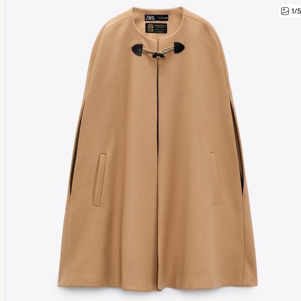 Zara Manteco Camel Cape Size S - Picture 4 of 14